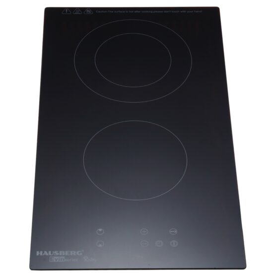 Beépített főzőlap HAUSBERG HB-1536, Vitrokerámia, 2 főzőzóna, 9 teljesítményfokozat, 3200 W, Érintővezérlés, Időzítő, Fekete üveg