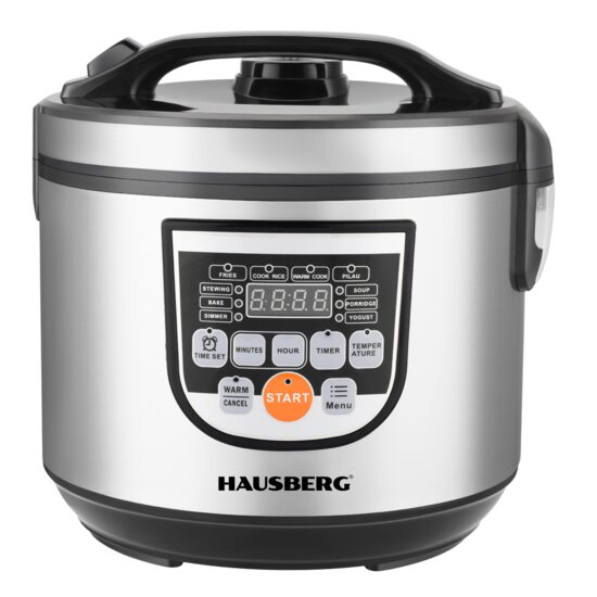 HAUSBERG HB-1311IN digitális elektromos edény, 760-900W, 5L, termosztát, rozsdamentes acél anyag, állítható hőmérséklet 80°C-200°C, időzítő 30-60 perc automatikus kikapcsolás, hűtő fogantyú, rozsdamentes acél