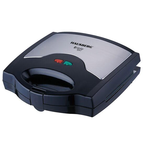 Szendvicssütő 3 az 1-ben HAUSBERG HB-3514IN, 700-800 W, 3 eltávolítható tapadásmentes lemez, termosztát, fekete/rozsdamentes acél