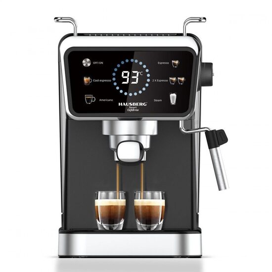 2 az 1-ben eszpresszógép HAUSBERG HB-3730IN, meleg és hideg, 20 bar, 1350 W, 1,5 L, túlmelegedés és túlnyomás elleni védelem, ERP, NTC, PID, időzítő, kijelző, habosítás, őrölt kávé és kapszulák
