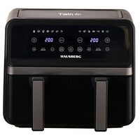 HAUSBERG HB-2373NG dupla forró levegős sütő, 2200-2400W, 8.4L kapacitás, állítható termosztát LED kijelzővel, egyedi digitális vezérlés, 14 előre beállított program, 60 perces időzítő, hűtőventilátor, fekete