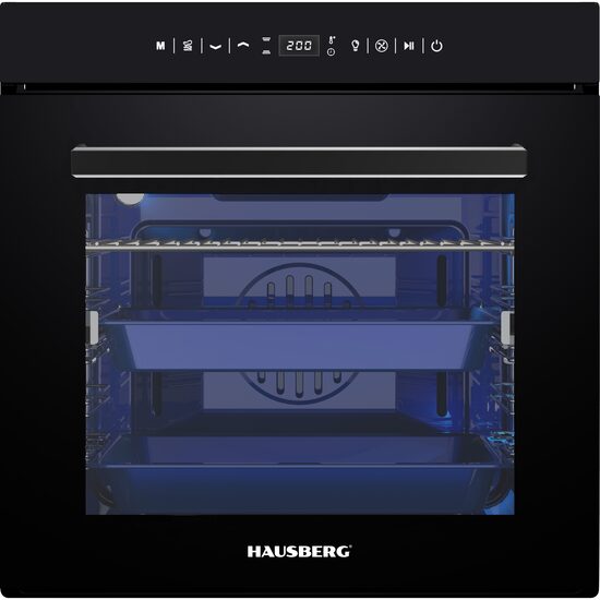 Beépíthető elektromos sütő HAUSBERG HB-8046NG, 2550W, Űrtartalom 88L, 20 program, Ventilátor, Digitális, Fekete