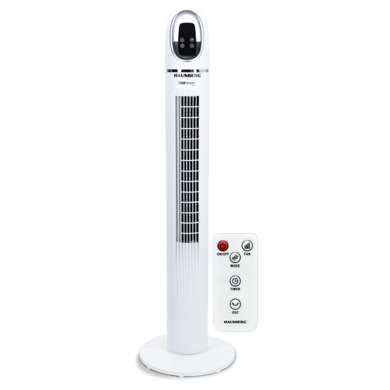 Digitális toronyventilátor távirányítóval HAUSBERG HB-5958AB, 55W, 45 hüvelyk, LED, időzítő, oszcilláció, hordozófogantyú, fehér