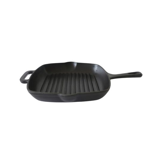  HAUSBERG HB-H1562 Zománcozott öntöttvas grillserpenyő, Átmérő 27 cm, Mélység 4,5 cm, Nyél 15 cm, Tapadásmentes, Minden főzőlappal kompatibilis, Fekete