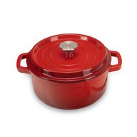 Zománcozott öntöttvas edény fedővel HAUSBERG HB-H742, űrtartalom 3L, átmérő 22 cm, mélység 10 cm, tapadásmentes belső, piros