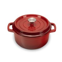 Zománcozott öntöttvas edény fedővel HAUSBERG HB-H744, űrtartalom 4L, átmérő 24 cm, mélység 11 cm, tapadásmentes belső, piros