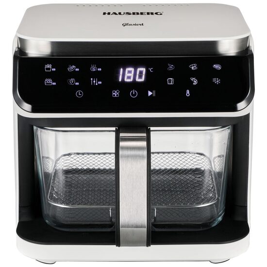 Hausberg HB-2343AB légkeveréses fritőz, 6,5L, üvegkosár, 12 program, érintőképernyő, 1200W-1400W, 65-200°C, fehér