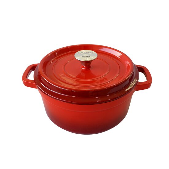 Oală din Fontă Emailată Hausberg HB-H742RS, 22 cm, 3L, Compatibilă Inducție și Cuptor, Roșu Clasic