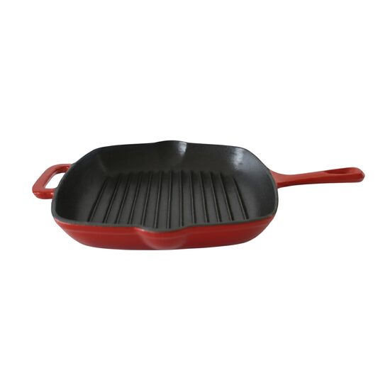 Tigaie Grill din Fontă Emailată Hausberg HB-H1562, 27 cm, Pătrată, Interior Negru Lucios, Compatibilă Inducție și Cuptor