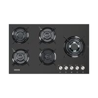 Plita Incorporabila pe Gaz Hausberg HB-565, 5 Arzatoare, Arzator Wok Triplu, Sticla Neagra, FFD, 90 cm
